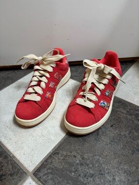 Red Suede Casual Adidas Sneakers with Cream Laces